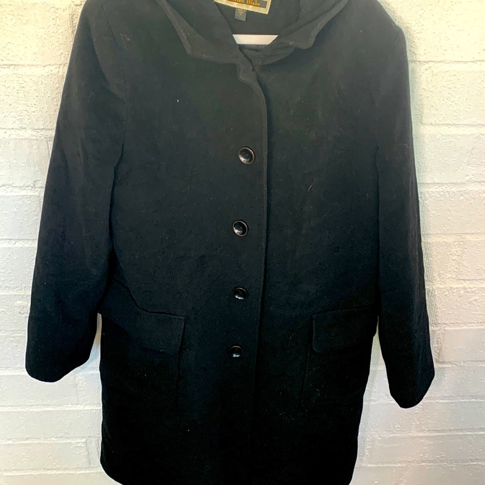 Kristen Blake Barn Coat Black Silk Wool Long Pea Coat size 14